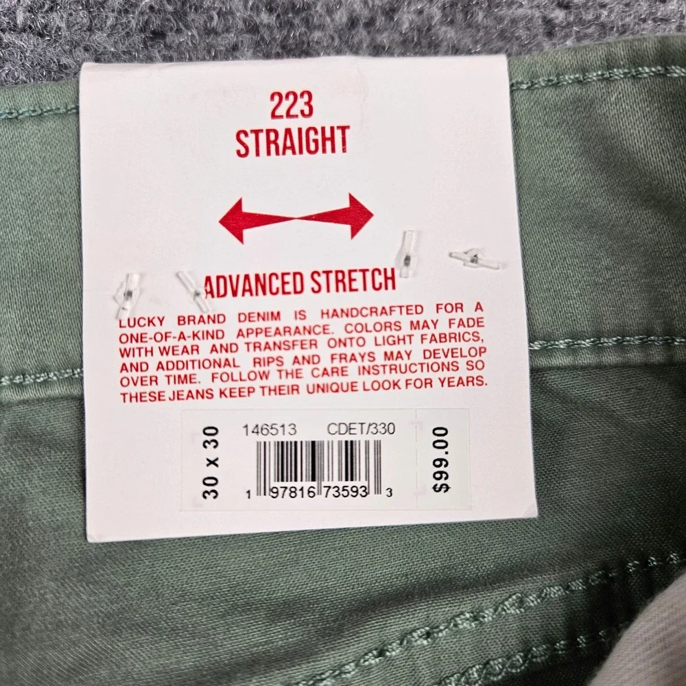 $99 Lucky Brand 223 Straight Leg Pants Mens 30x30 Green Advanced Stretch New